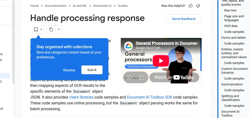 Google Document AI documentation defining the returned Document object