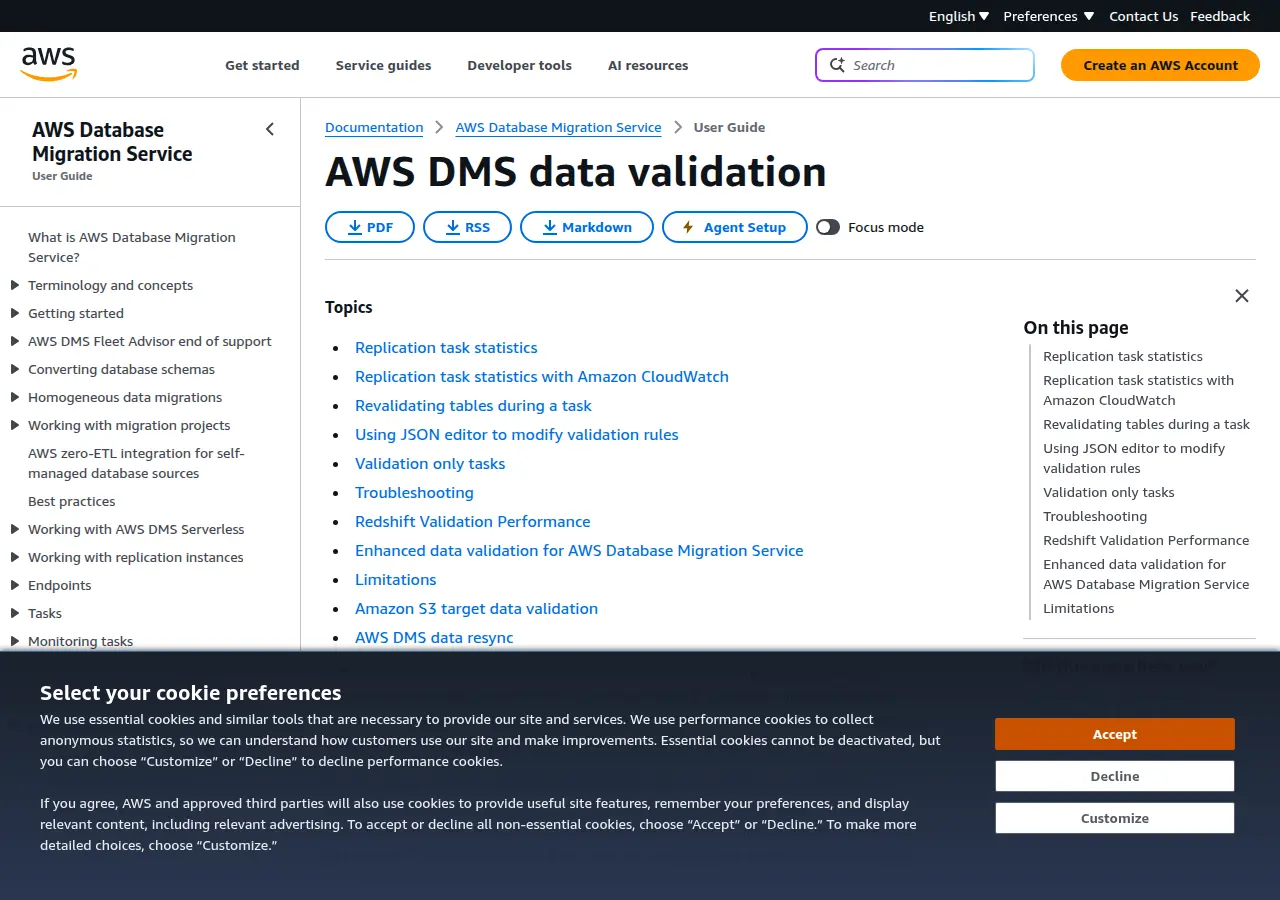 AWS DMS documentation for source-to-target data validation