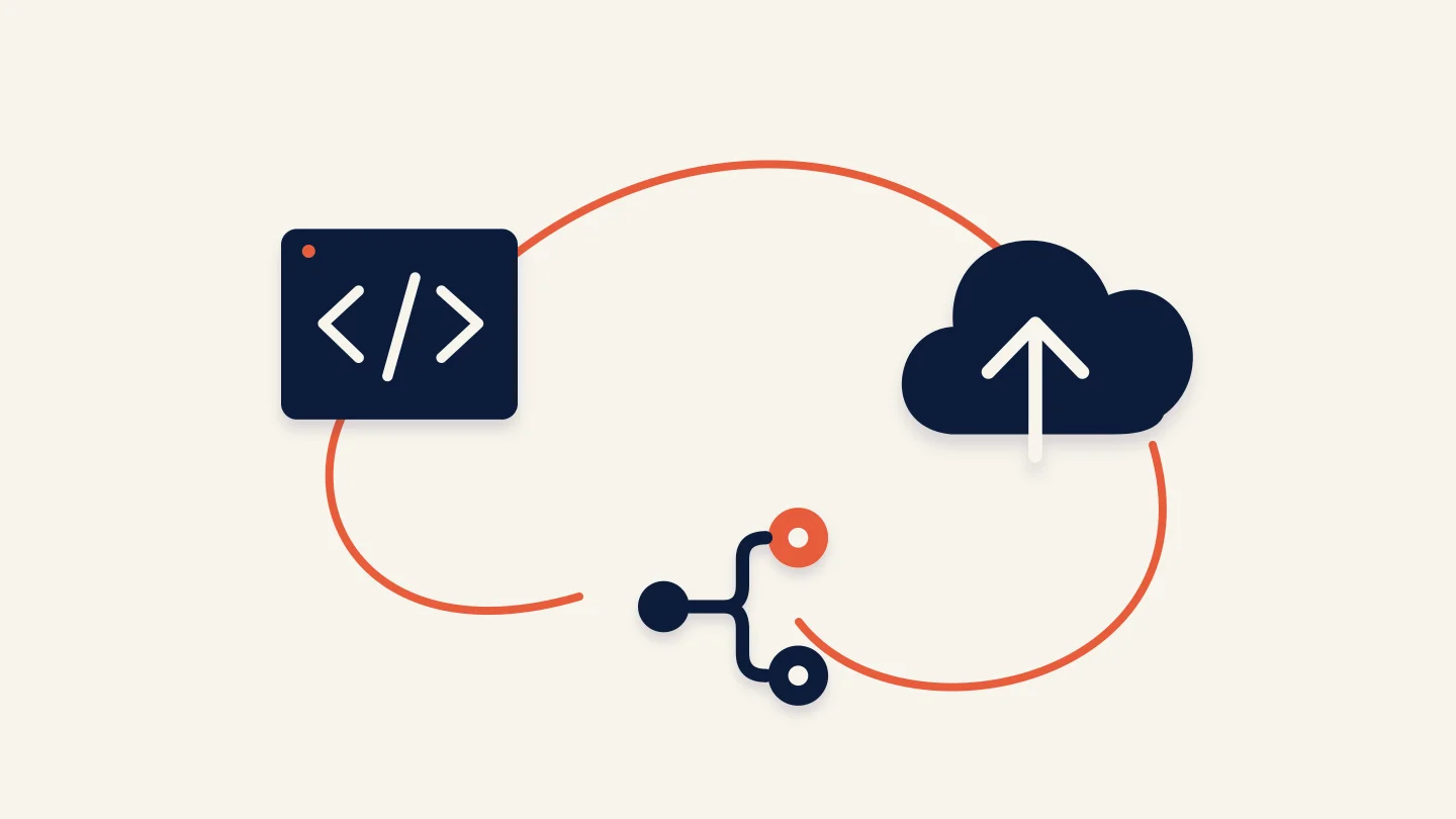 Background coding agents pass a task across several interfaces and finish in a pull request. Conceptual illustration.