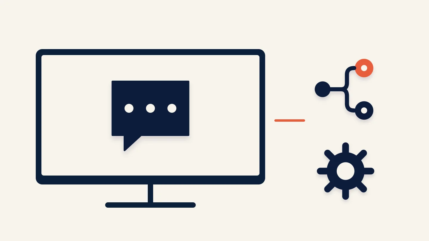 Build automations from inside a chat interface. Editorial illustration.